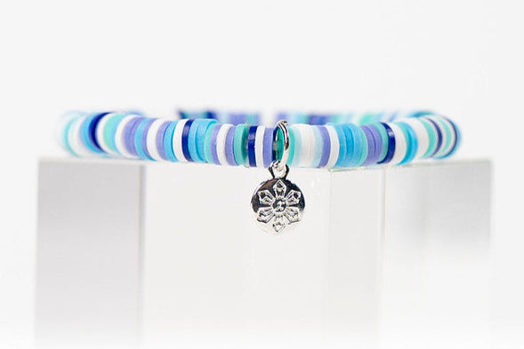 Multi-Color Katsuki Beads Earth Tones Bracelets - Light Blue & White