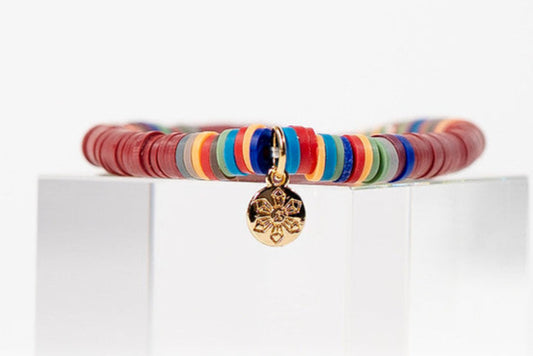 Multi-Color Katsuki Beads Earth Tones Bracelets - Cherry Red & Rainbow